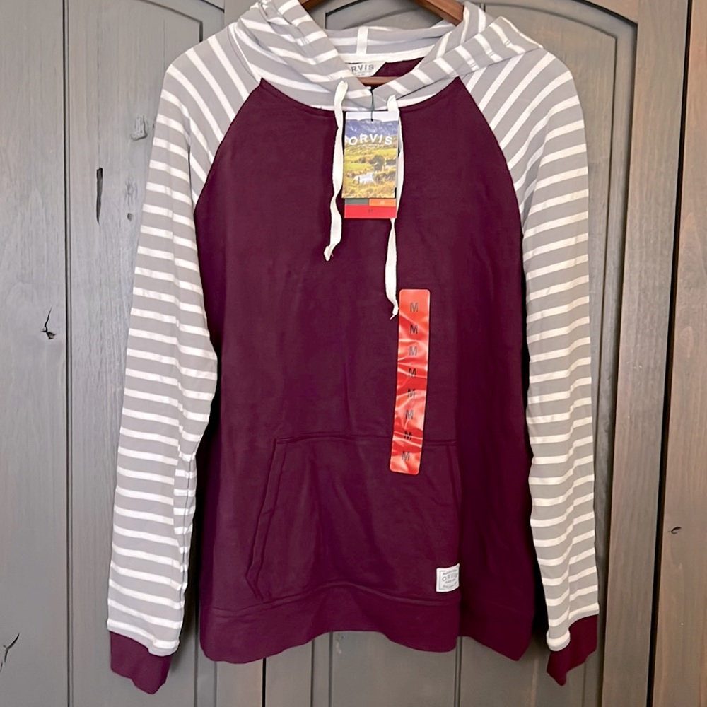 Brand new with tags hoodie   Purple body. Silver/white stripe sleeves and hood